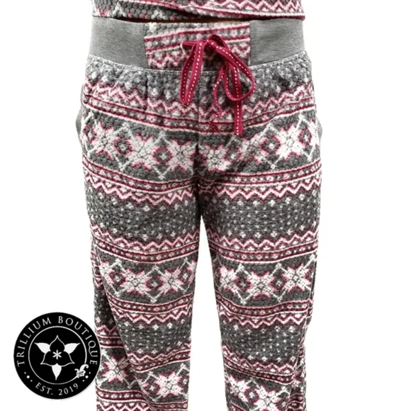 Nautica 2-Piece Pajama Set, Pink & Gray Fairisle Snowflake Winter Christmas NWT - Picture 3 of 6